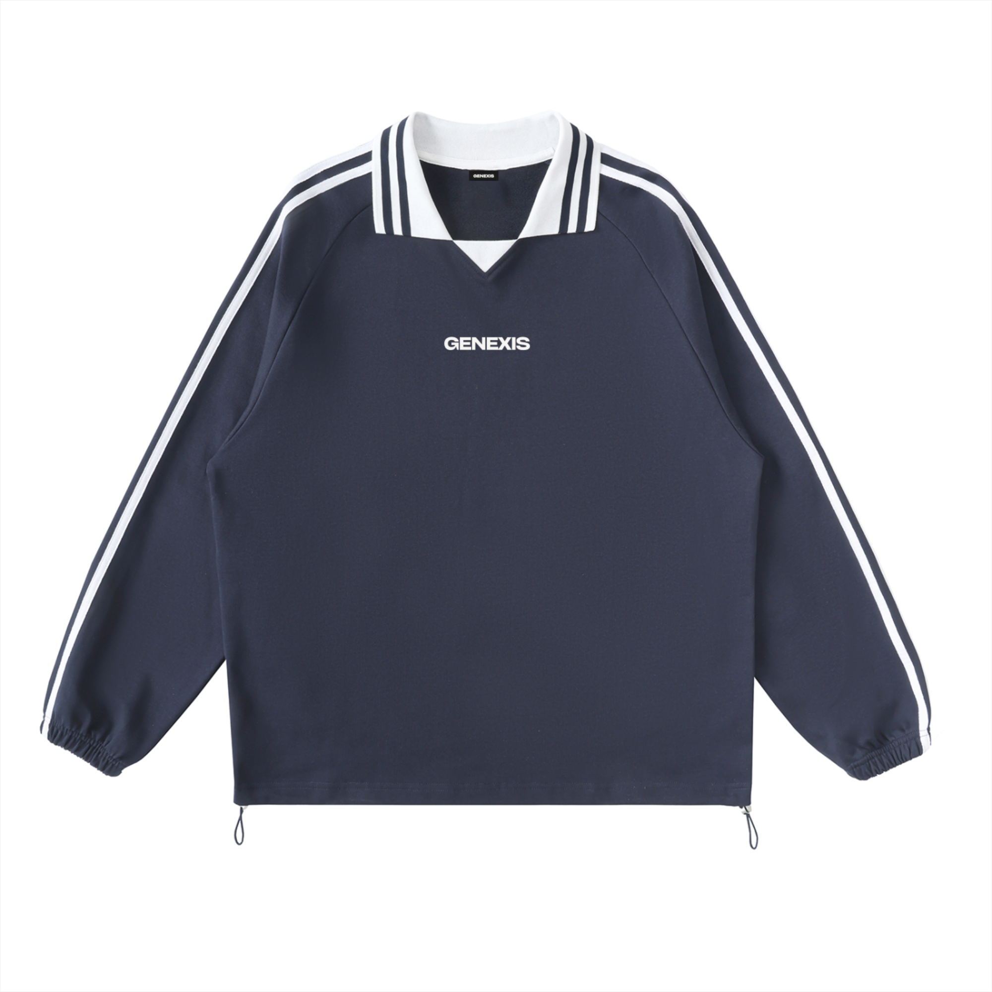 Logo Striped Lapel Collar Cotton Sweatshirt