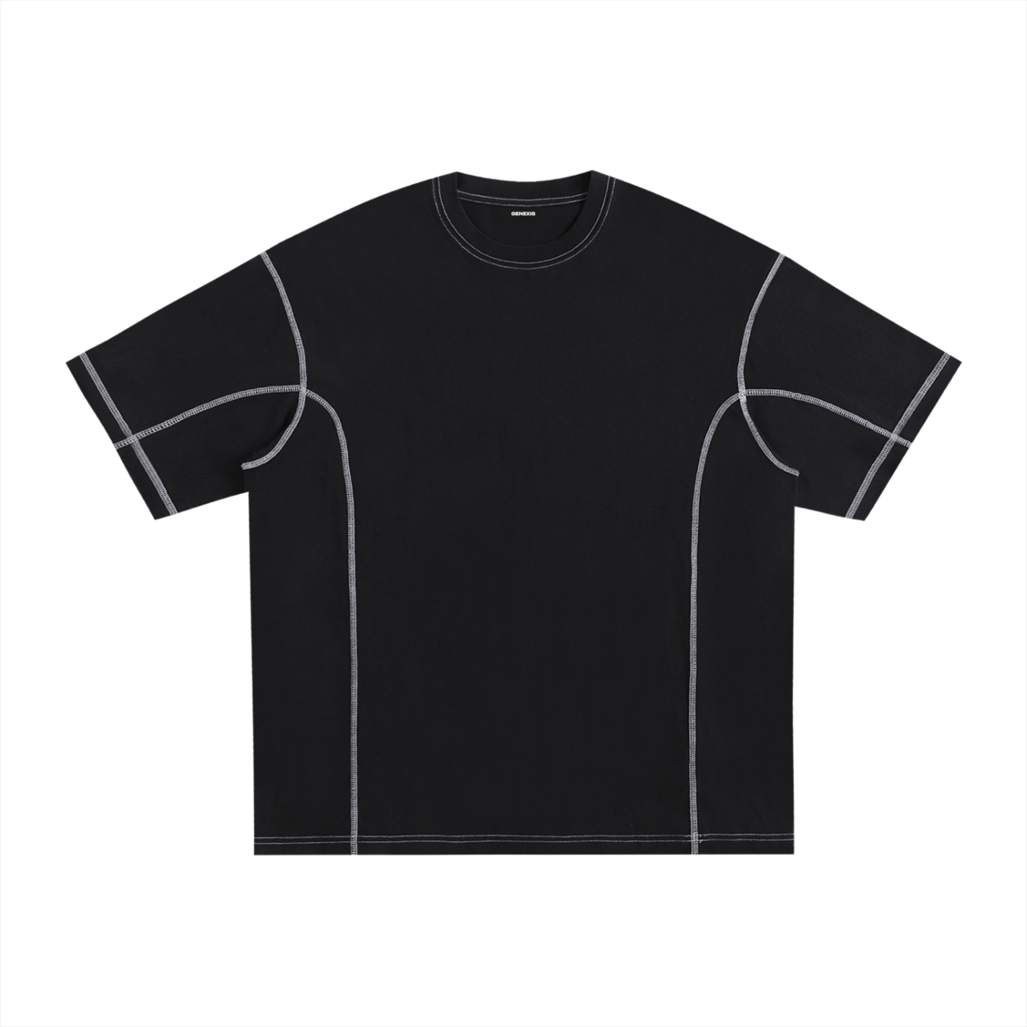 Oversized Contrast-Stitch Cotton T-Shirt - Black