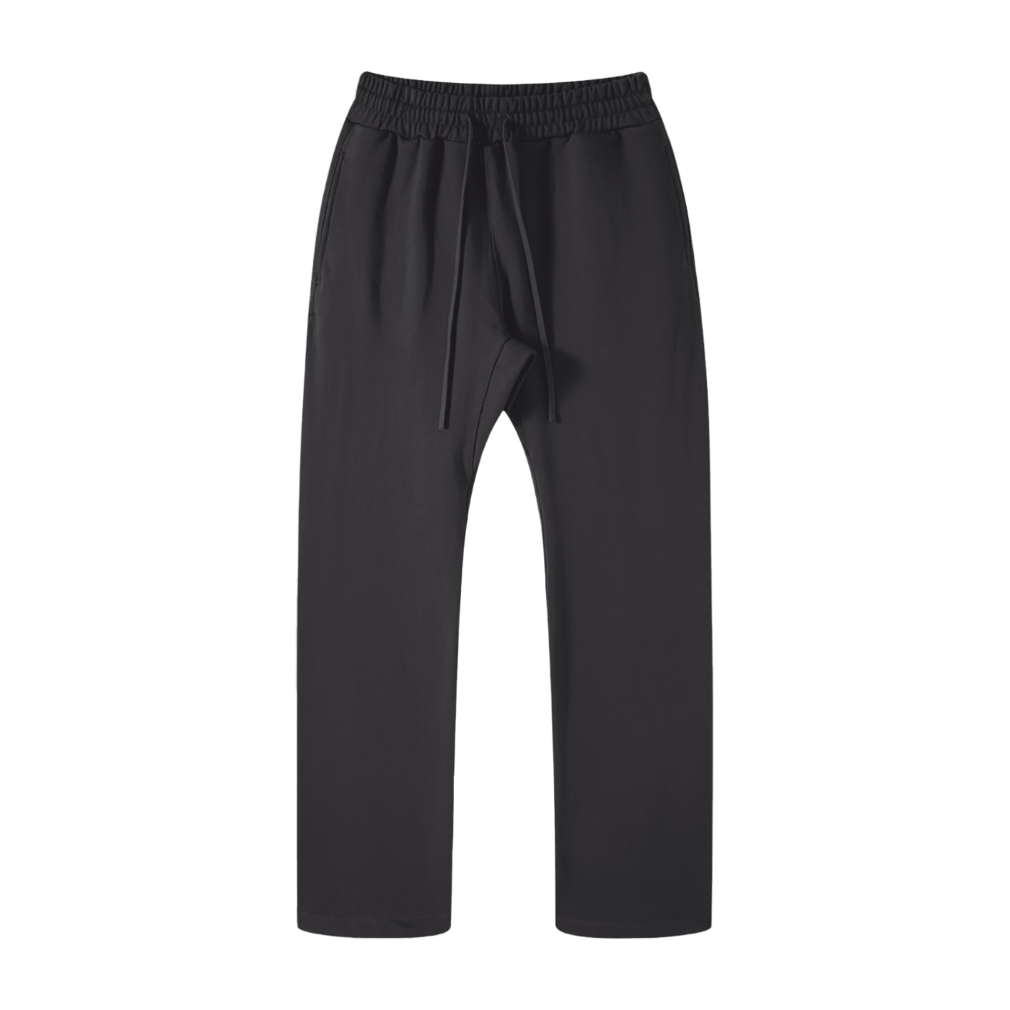 Basic Cotton Straight Leg Pants - Black
