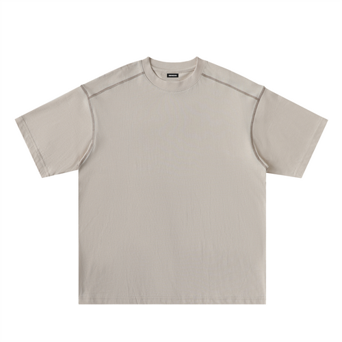 Basic Stitched Cotton Tee - Beige