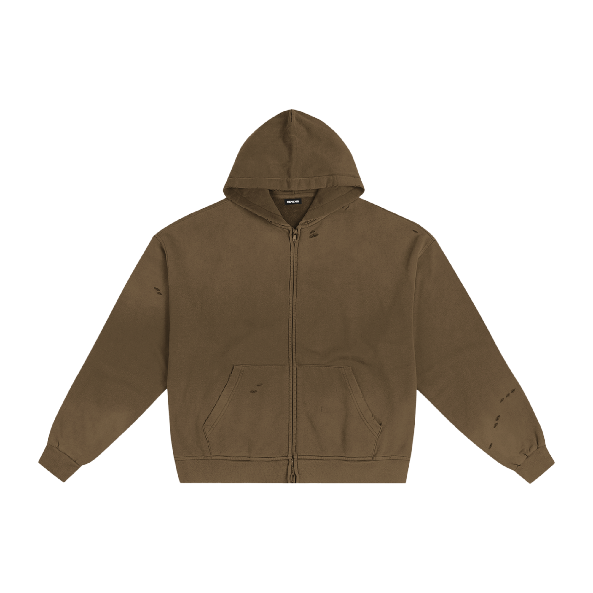 Sahra Hand-Frayed Cotton Zip Hoodie - Gray Green