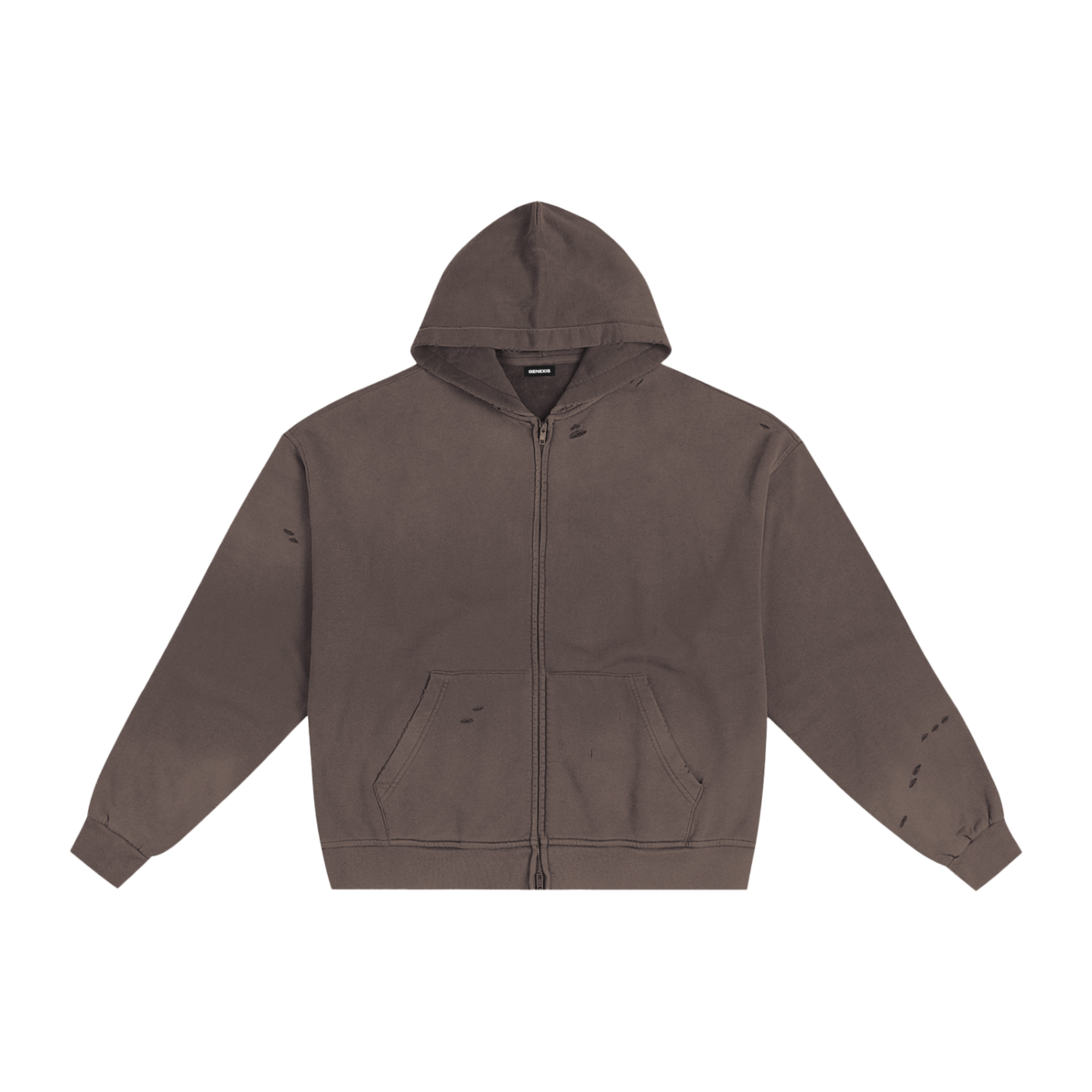 Sahra Hand-Frayed Cotton Zip Hoodie - Dark Grey