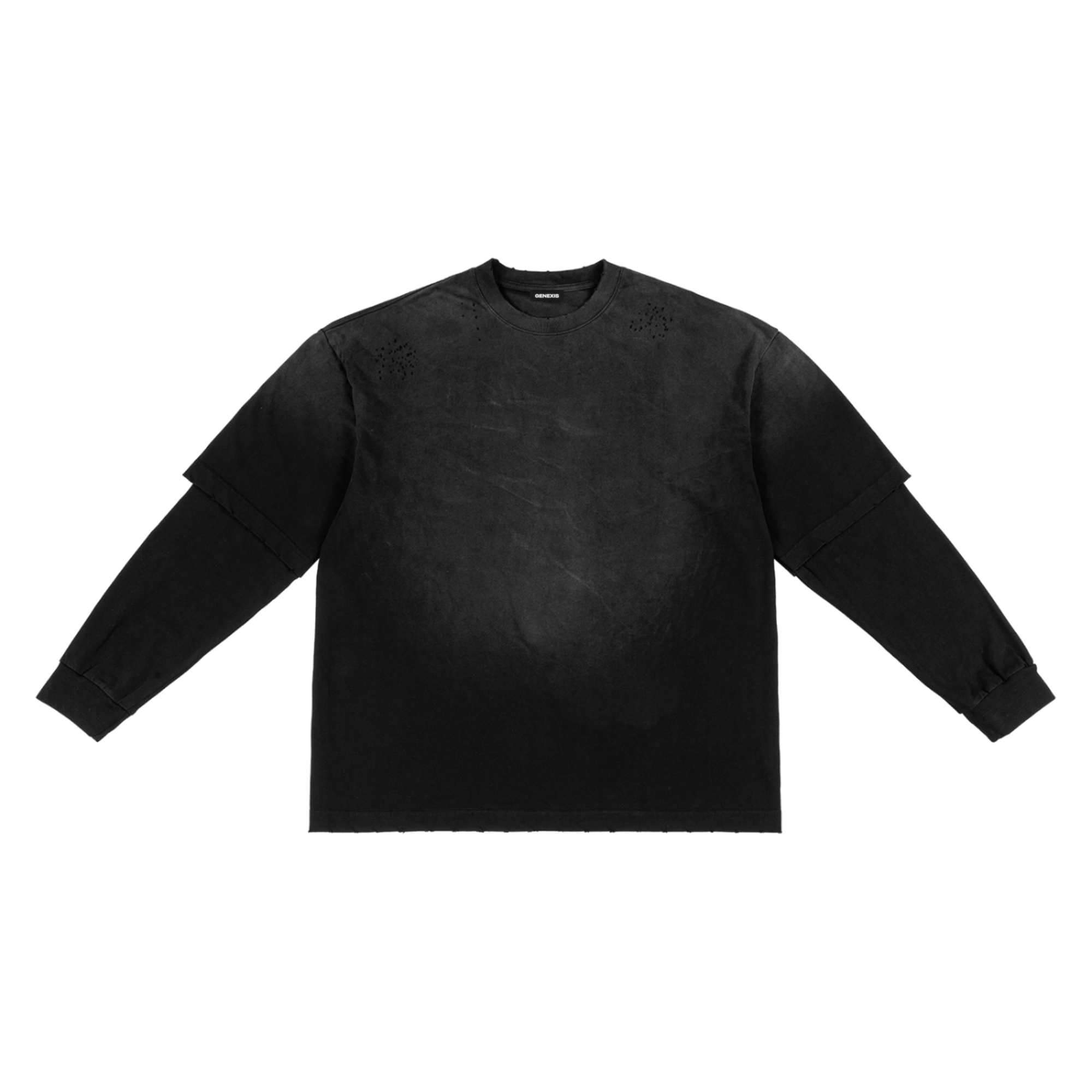 Loose Fit Hand-Frayed Faux Two-Piece Cotton T-Shirt