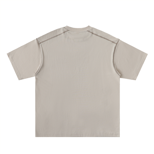Basic Stitched Cotton Tee - Beige