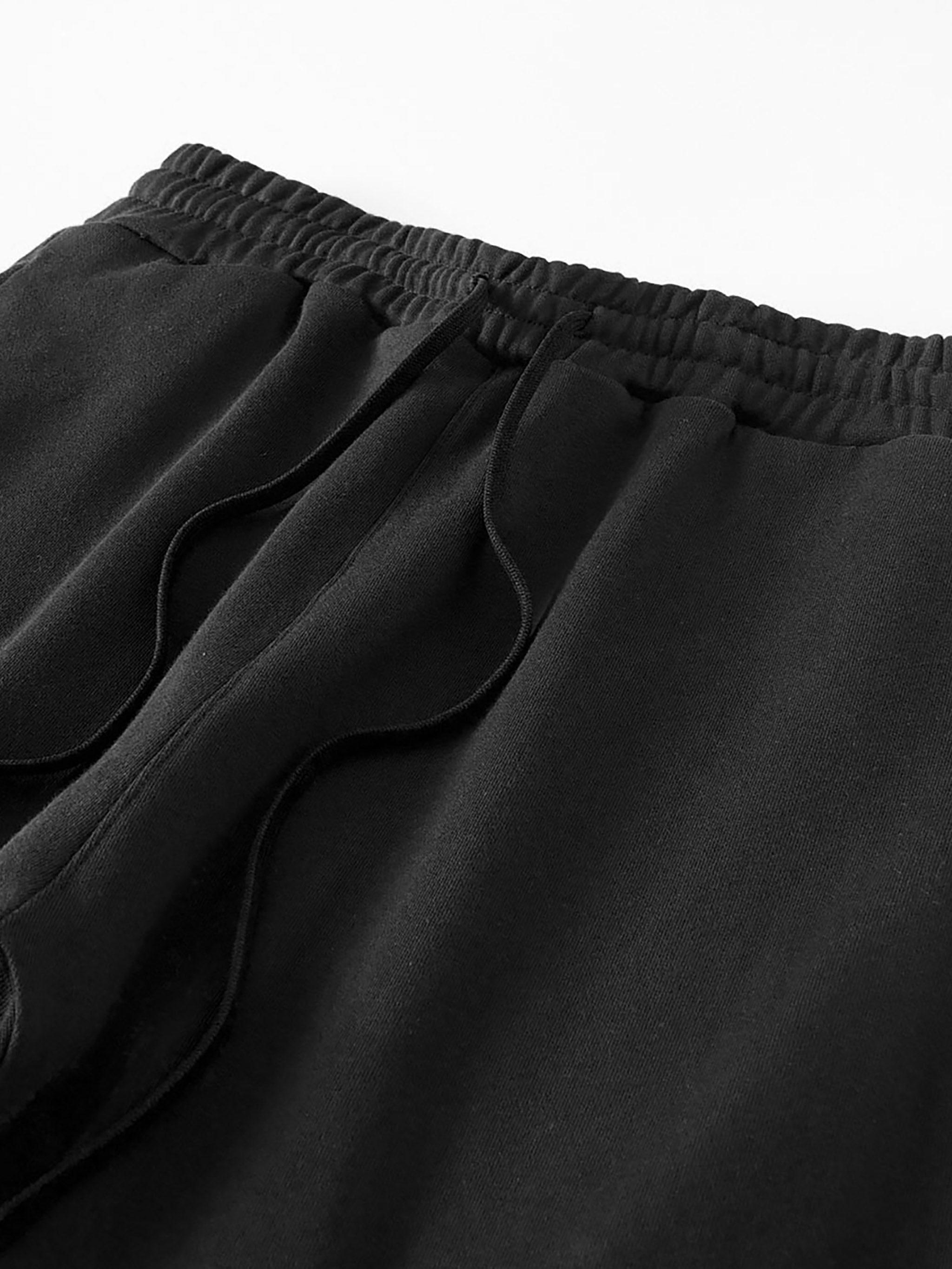 Basic Cotton Straight Leg Pants - Black