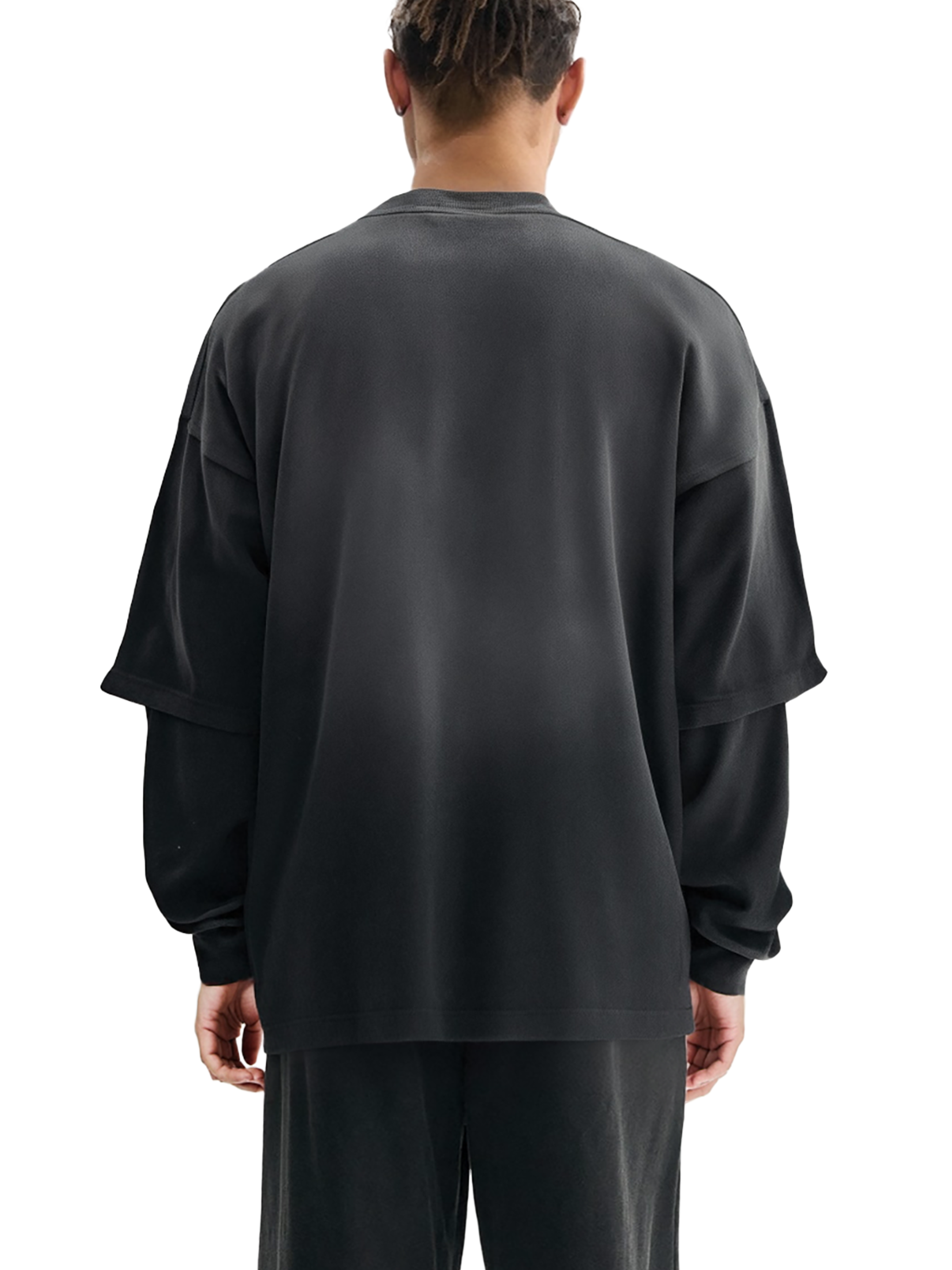 Loose Fit Hand-Frayed Faux Two-Piece Cotton T-Shirt