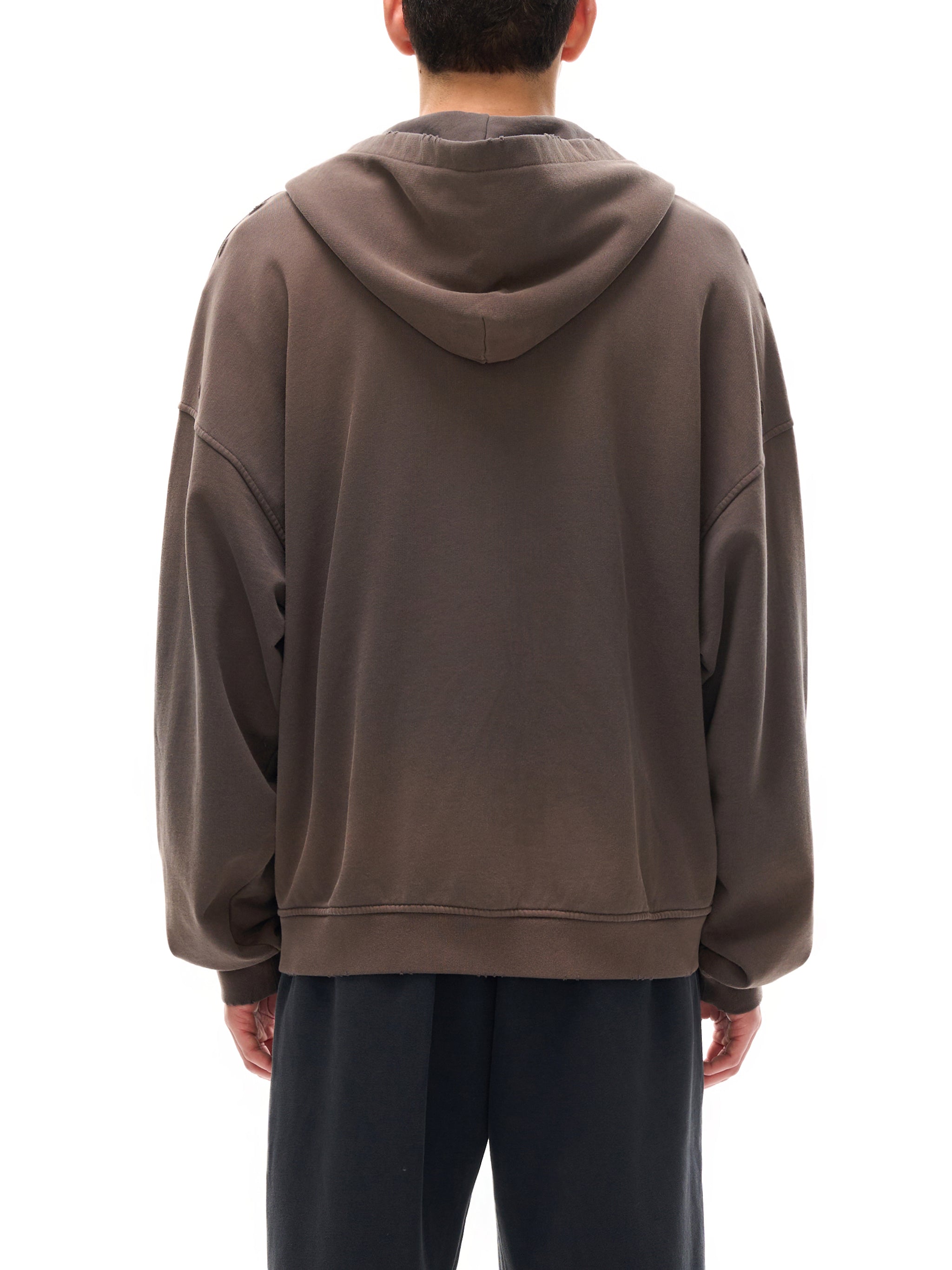 Sahra Hand-Frayed Cotton Zip Hoodie - Dark Grey