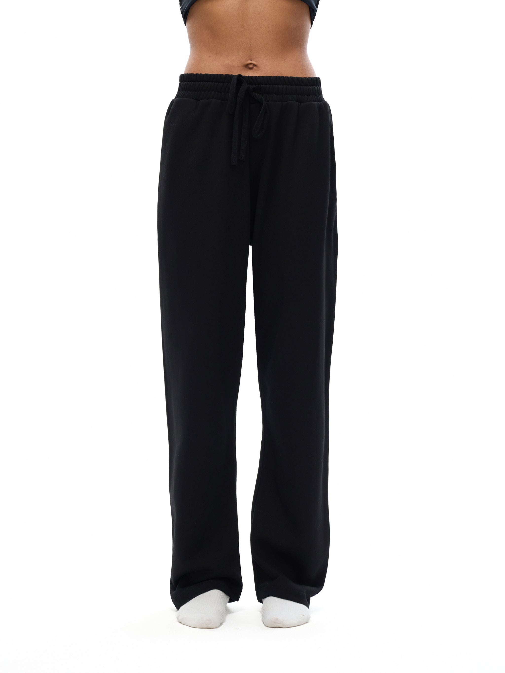 Basic Cotton Straight Leg Pants - Black