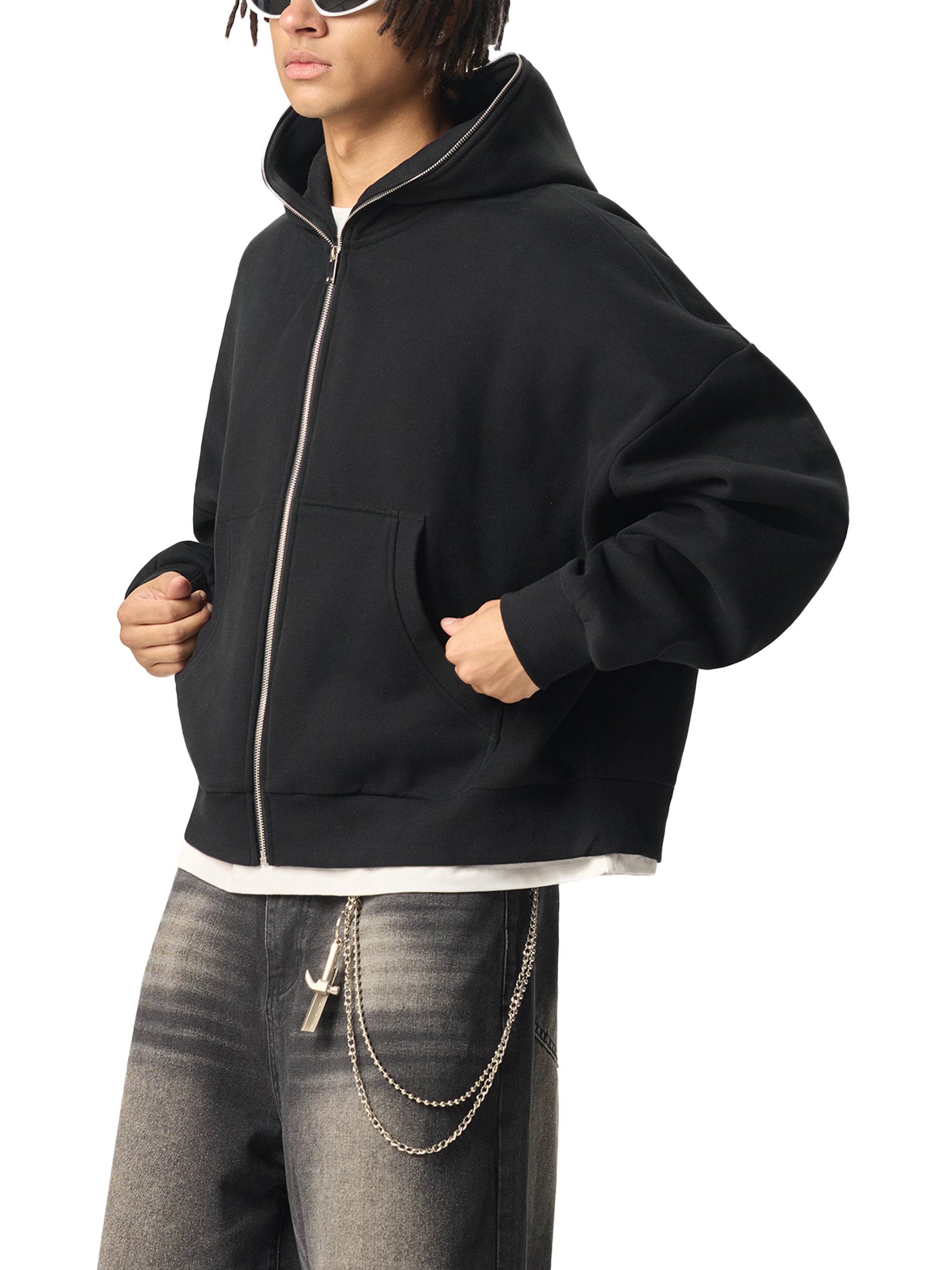 Full-Zip Boxy Fleece Hoodie