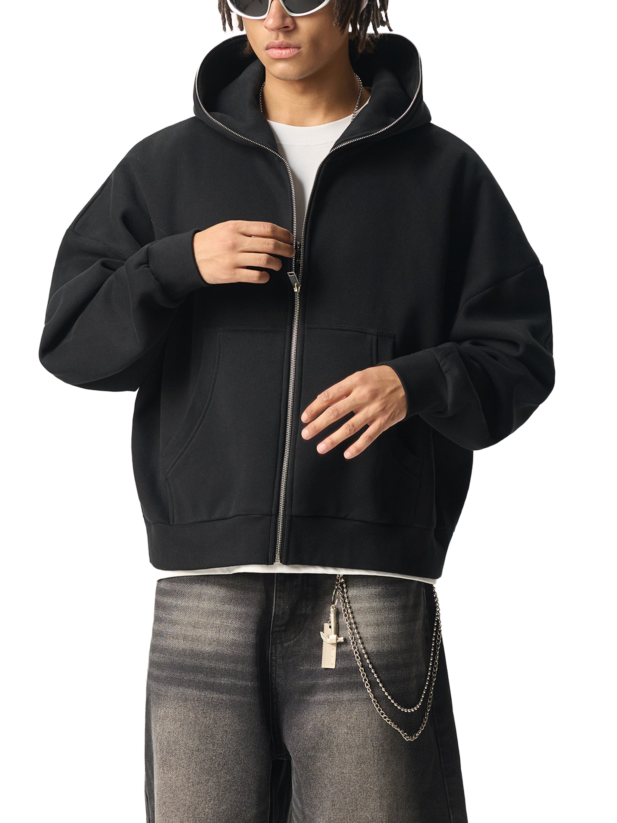 Full-Zip Boxy Fleece Hoodie